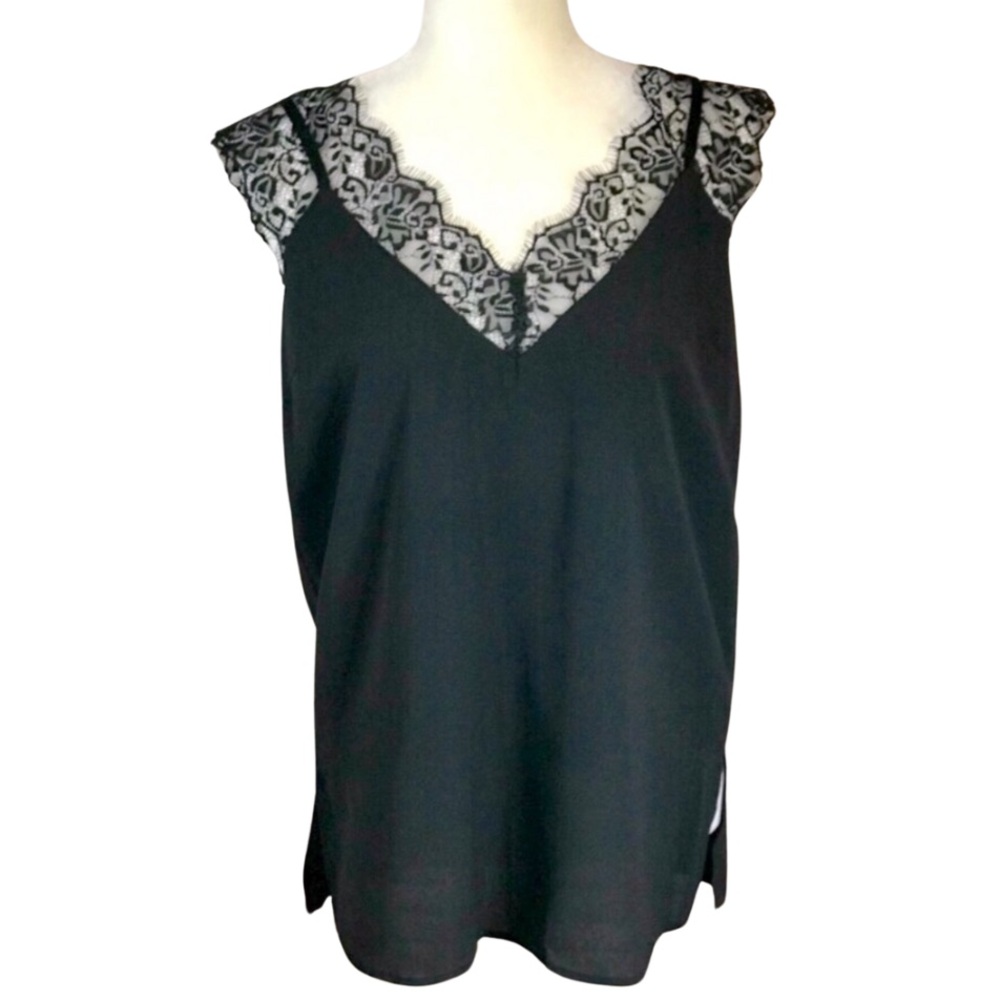 BOUTIQUE ITEM-- EYELASH LACE CAMISOLE/ TOP/ TANKI N BLACK